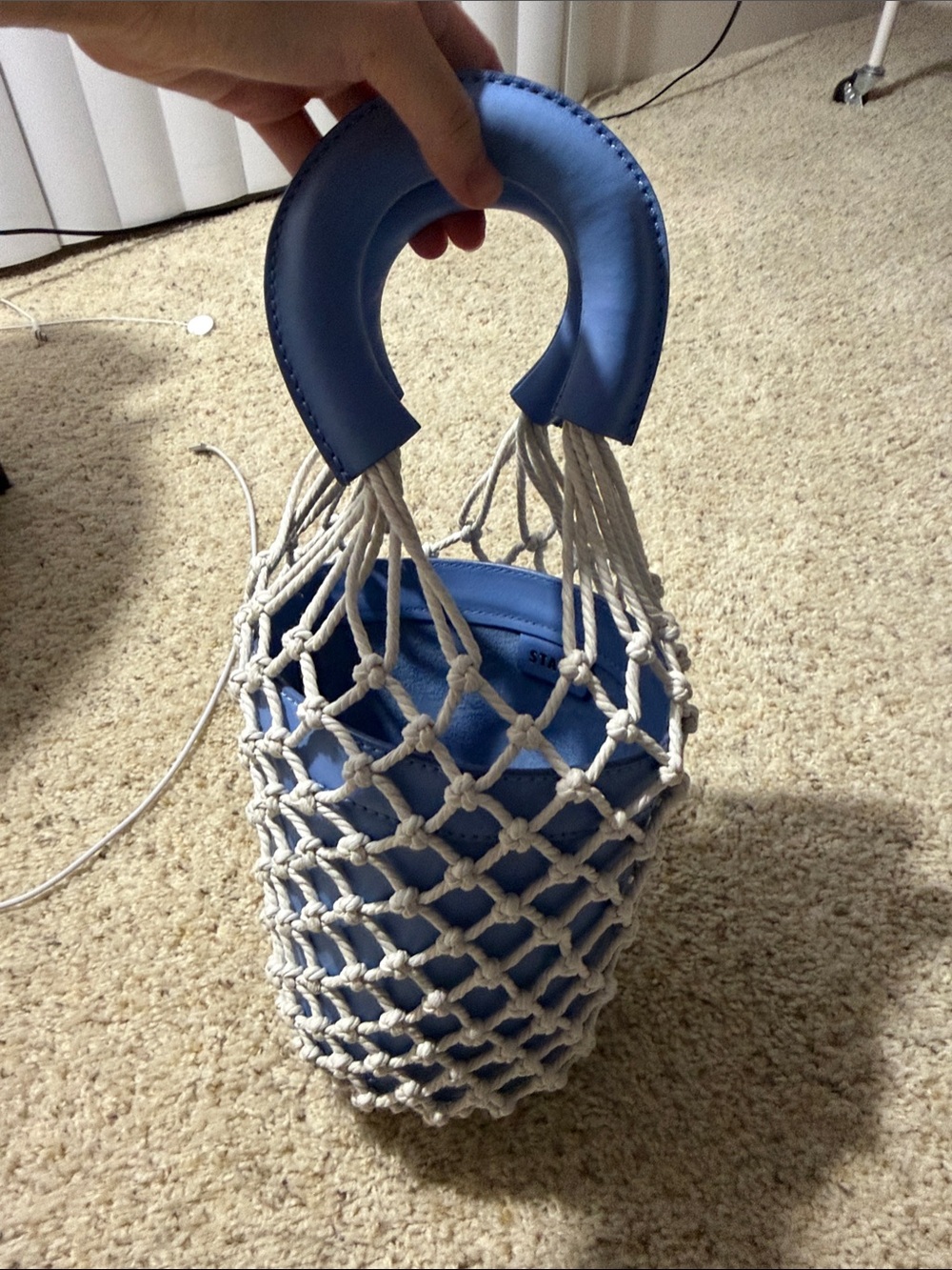 Staud Bucket Bag with White Macramé Net Handle